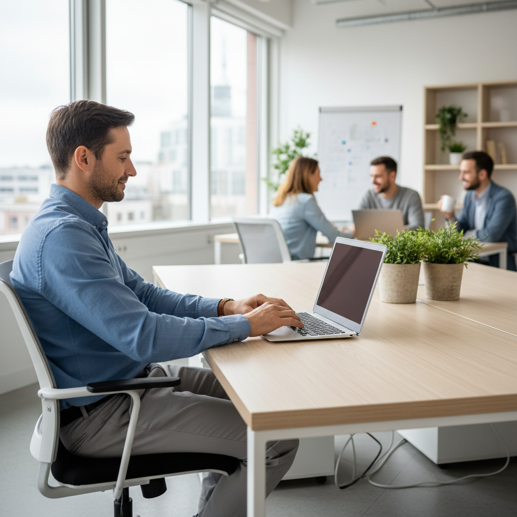 Sitzend am Schreibtisch im Büro